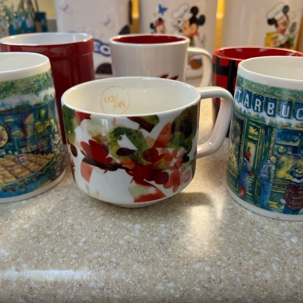 6 Starbucks Mugs Lot 2006 2016 Red & Black Checkered Winter Wonderland Dove
